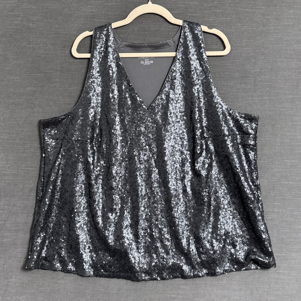 Lane Bryant Top‎ 22 24 Gray Sequin Sparkle Sleeveless Party Holiday Evening Glam